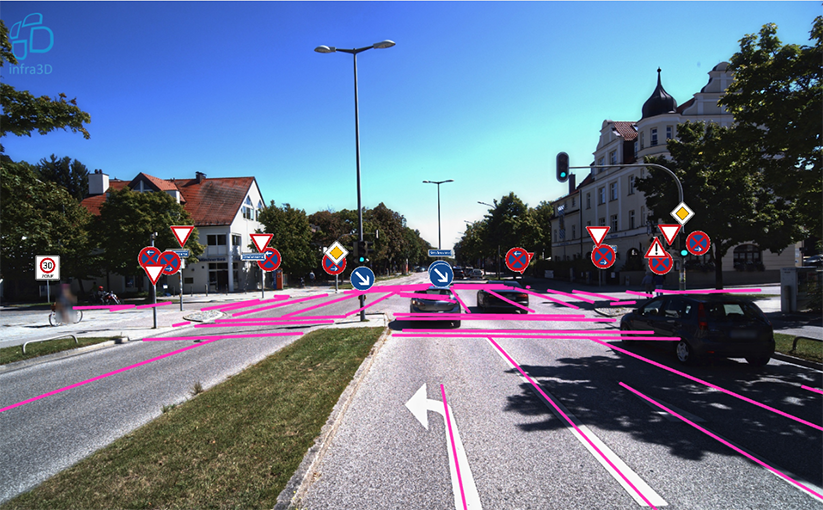Beispiel Digitalisierung Verkehrsschilder und Markierungen im infra3D